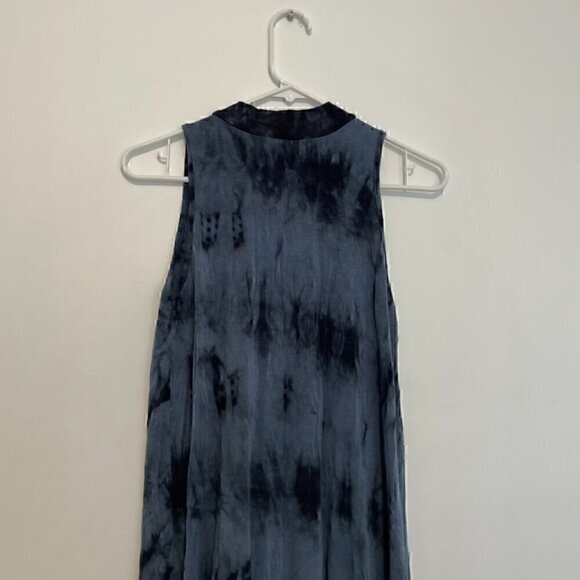 BRAEVE EVEREVER Tie Dye Swing Dress Blue Navy Sleeveless High Neck Cutout Mini - Picture 12 of 14